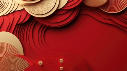 Wall Mural - Dynamic Chinese New Year geometric design with layered patterns, featuring radiant gold shapes on a red background.