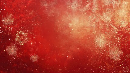 Wall Mural - Dynamic fireworks burst over a textured red background, accented with subtle golden sparkles and swirling patterns.