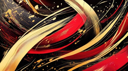 Wall Mural - Dynamic hand-drawn New Year composition with bold, sweeping red lines interlaced with glowing gold elements.