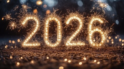 Fototapete - Sparkling 2026 new year celebration with glittering lights and festive atmosphere. Happy New Year 2026