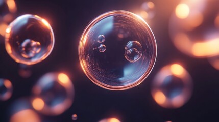 Aufkleber - A macro shot of bubbles rising through clear water, with each bubble reflecting light and creating a beautiful contrast against the water's surface.
