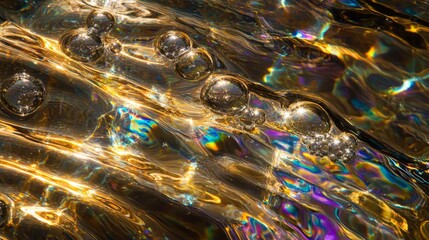 Aufkleber - A macro shot of bubbles rising through clear water, with each bubble reflecting light and creating a beautiful contrast against the water's surface.