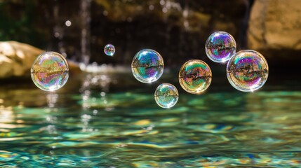 Aufkleber - A macro shot of bubbles rising through clear water, with each bubble reflecting light and creating a beautiful contrast against the water's surface.