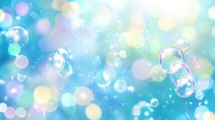 Aufkleber - Clean, light blue background with bubbles rising, symbolizing fresh and hygienic living, perfect for promoting hygiene solutions and products.