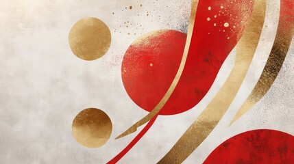 Sticker - Elegant minimalist abstract design with red and gold shapes, capturing the festive essence of Chinese New Year.