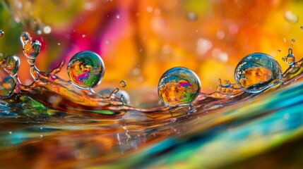 Aufkleber - Macro shot of air bubbles suspended in water, with reflections and refractions enhancing the clarity and purity of the water.