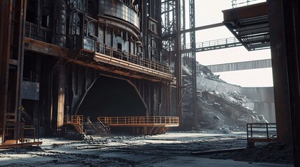 Sticker - Industrial Steel Factory Interior with Expansive Construction Area