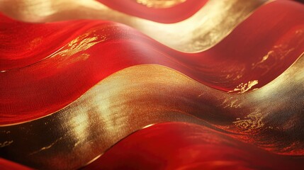 Sticker - Elegant red and gold waves with radiant highlights, creating an abstract Chinese New Year-inspired scene.