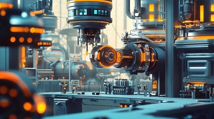 Wall Mural - Futuristic Interconnected Machines in High-Tech Industrial Setting