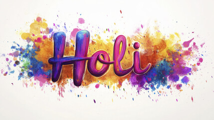 vibrant Holi banner featuring colorful splashes and artistic lettering