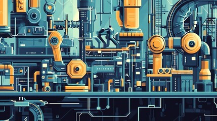 Sticker - Futuristic Abstract Illustration of a Factory Production Line