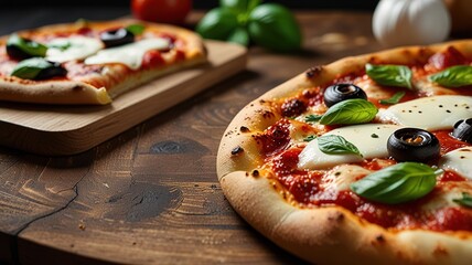 Wall Mural - Delicious pizza with mozzarella on a board