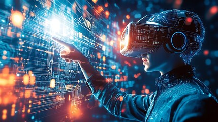 Exploring virtual reality technology digital environment interactive experience futuristic setting user engagement
