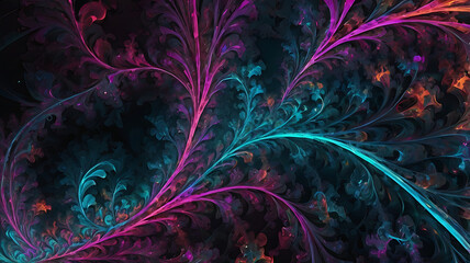 Wall Mural - Abstract neon fractal wallpaper with space - Generative Ai
