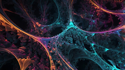 Wall Mural - Abstract neon fractal wallpaper with space - Generative Ai
