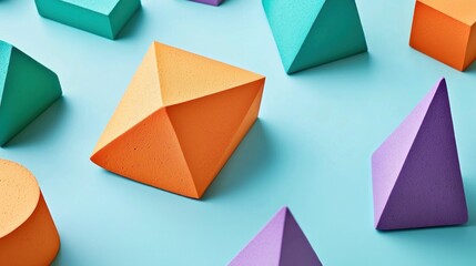Colorful geometric shapes on a blue background for design use.