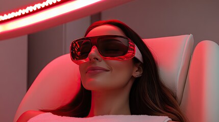 Relaxing Beauty Treatment with Red Light Therapy and Sunglasses