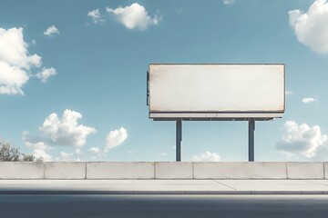 Blank Billboard Stands Against Blue Sky With Clouds