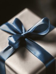 Wall Mural - Silver Gift Box Blue Ribbon