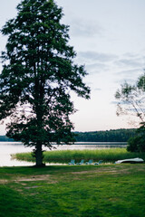 Wall Mural - Chairs Overlooking Lake at Twilight