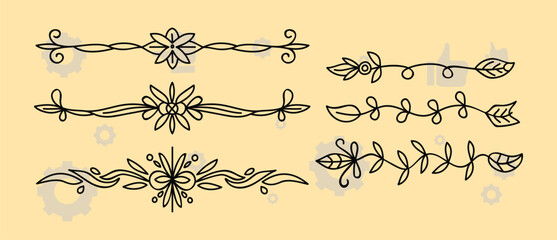 Wall Mural - Hand drawn wreath set made in vector. Leaves and flowers garlands. Romantic floral design elements