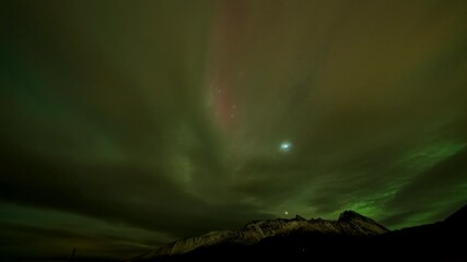 Wall Mural - Cloudscape With Northern Lights At Starry Night Sky. Timelapse