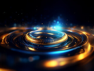 Aufkleber - Glowing gold and blue ring ripples outwards on a dark background, creating a mesmerizing, abstract energy field with sparkling particles.