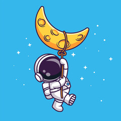 Wall Mural - Cute Astronaut Hanging On Moon With Rope Cartoon Vector 
Icon Illustration. Science Technology Icon Concept Isolated 
Premium Vector. Flat Cartoon Style