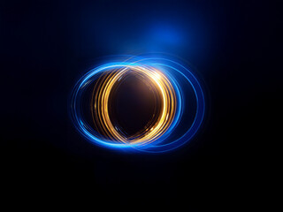 Aufkleber - Intricate light trails form luminous, concentric circles of gold and blue, glowing against a dark background, suggesting energy and movement.