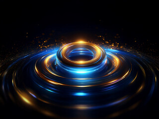 Aufkleber - Glowing blue and gold rings float on a dark surface, surrounded by shimmering particles.  The concentric circles create a mesmerizing, futuristic effect.