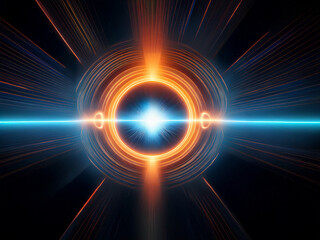 Aufkleber - Intense energy bursts from a central point, radiating outward in concentric rings of vibrant orange and blue light streaks across a dark background.  The effect is one of speed, power, and cosmic ener