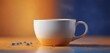 © Naritsara - Empty cup with a few coffee droplets on an orange and blue background with a slight blur effect, minimalistic, blur, drips
