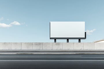 Blank Billboard Stands Beside Roadway Under Blue Sky