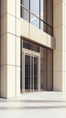 Canvas Print - Modern Architectural Facade with Sliding Doors and Large Windows. A Stunning Exterior Design for a Contemporary Office Building.