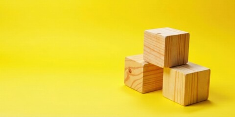Simple Wooden Cubes on Yellow Background for Design