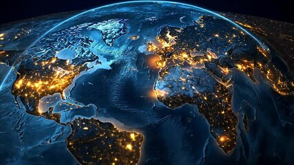 Wall Mural - digital blue geography map with lights