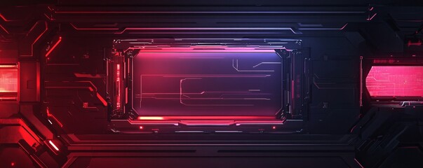 Poster - Futuristic glowing frame with circuit board pattern emitting red and purple light