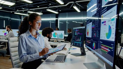 Aufkleber - Business meeting in a modern office with data analysis and teamwork occurring