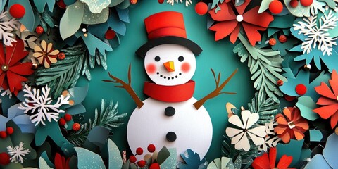 Sticker - Snowman with paper flowers