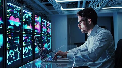 Leinwandbilder - Data analysis in a modern tech workspace with vivid visualizations and digital displays