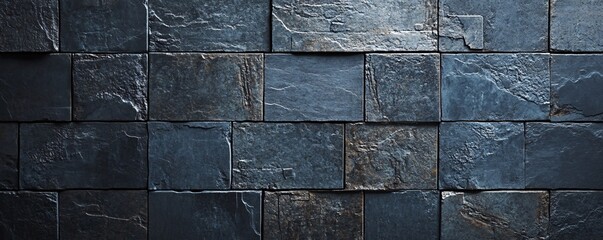 Poster - Dark gray stone wall tiles creating modern background texture