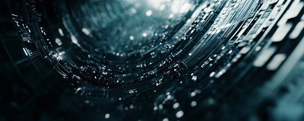 Poster - Futuristic metallic tunnel rotating and creating light effects