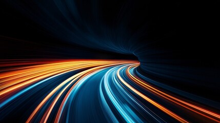 Poster - Light trails speeding through futuristic tunnel at night