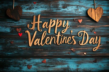 Wall Mural - Rustic Theme with Wooden Background and Happy Valentine’s Day Message Isolated on Transparent. PNG.