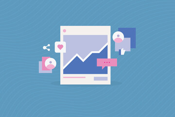 Wall Mural - Social Media Campaign analysis, Social media advertising driving traffic to website, Audience engagement increase. Vector illustration concept.