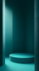 Wall Mural - a modern minimalist space with a deep teal-colored background, perfect for a contemporary product sh