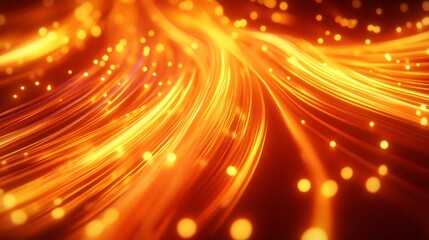 Leinwandbilder - Golden particles flowing along fiber optic cables, creating a stunning visual effect