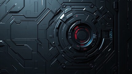Poster - Futuristic metallic panel with glowing circular core emitting light