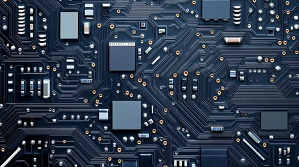 Poster - Complex electronic circuit board showing microchips and components