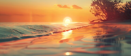 Wall Mural - dramatic golden sunset spreading across expansive dune beach with gentle waves and a serene shorelin